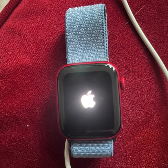 Apple Watch with Scarlet Case and Sky Band
